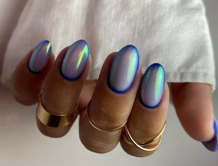 chrome russian manicure nails blue