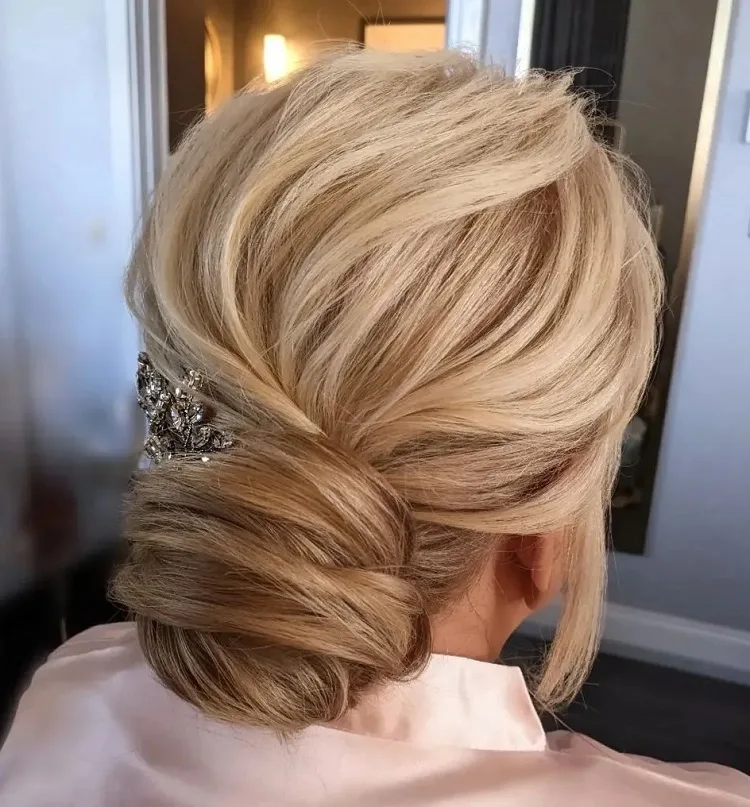 classic low bun hairstyle mother of the bride women over 60