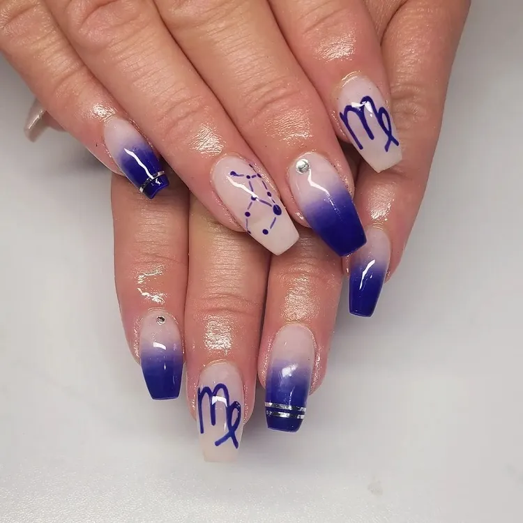cobalt blue ombre french tips virgo constellation astrology nails design idea 2023