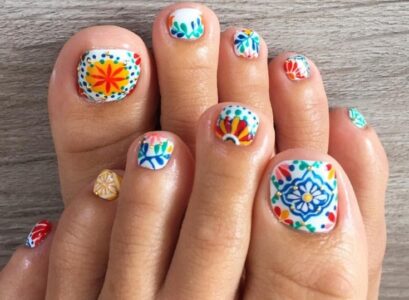 colorful azulejo tiles decorations pedicure design summer 2023