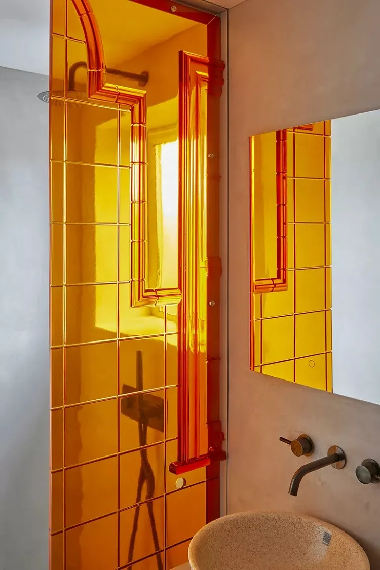 colorful shower screen trendy modern bathroom design decor inspiration 2023