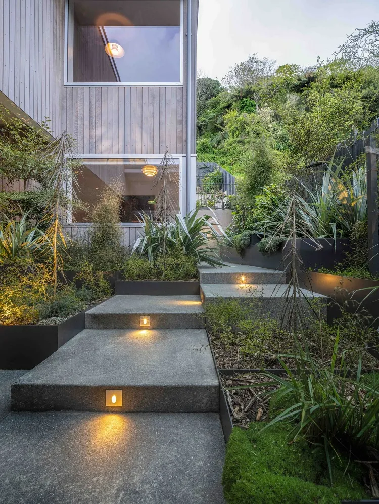 concrete steps lights modern landscape design ideas front yard