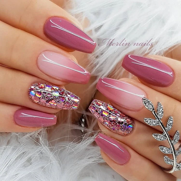 dusty purple bridal nails pink ombre wedding nails