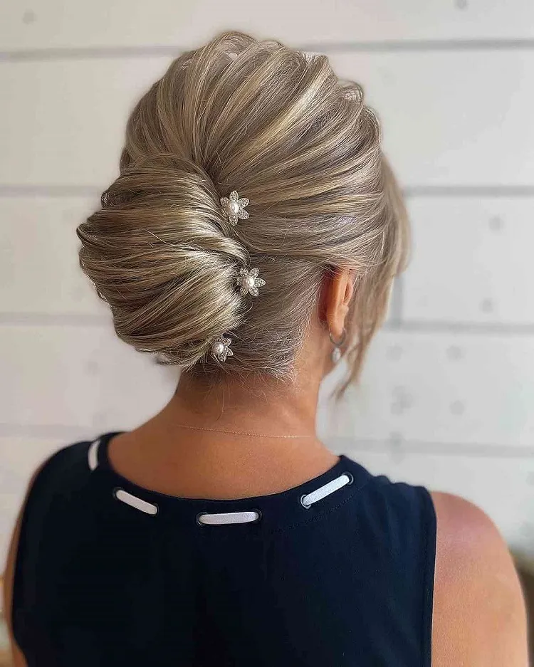 easy updo with hair accessories mother of the bride hairstyle women over 60