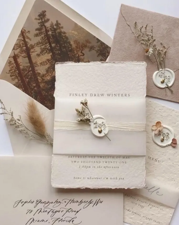 fall 2023 diy wedding invitations to make at home white and beige colors theme