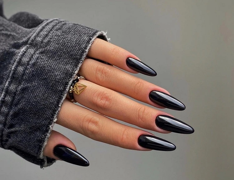 fall black nails 2023 almond shaped old money color trends