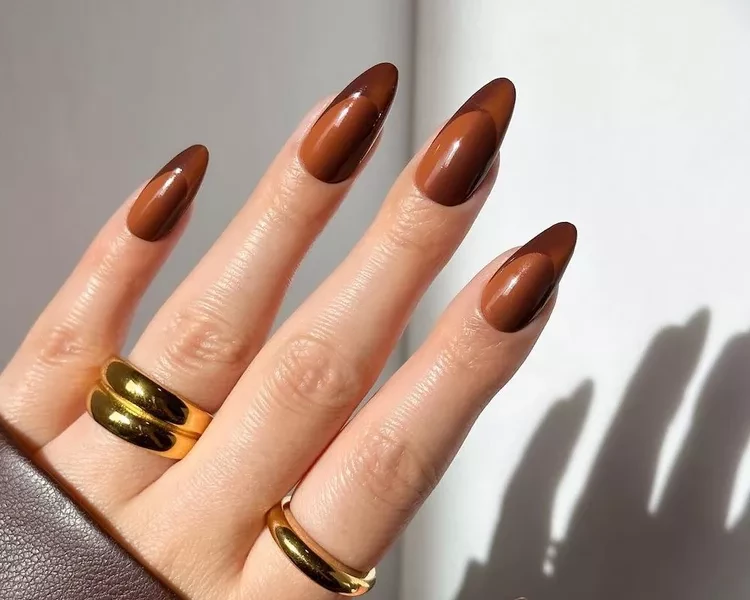 fall french manicure in trendy brown colors