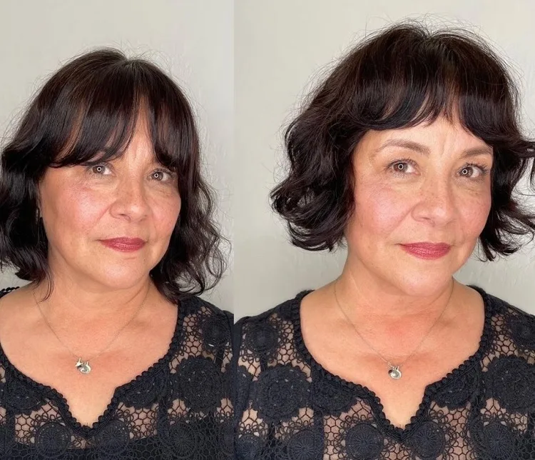 french bob with micro curtain bangs for women over 50