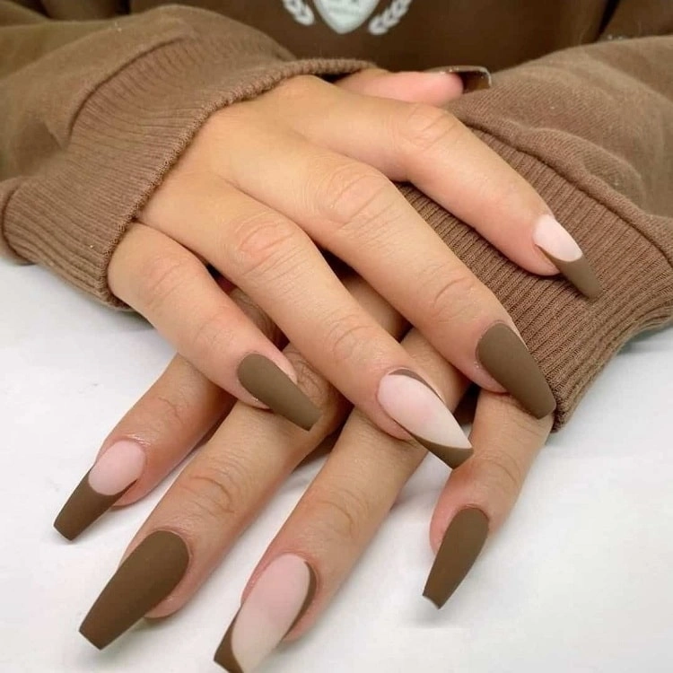 french fall manicure brown fall coffin nails