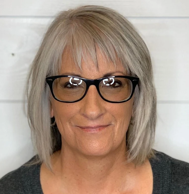 grey hair color for women over 50 with glasses