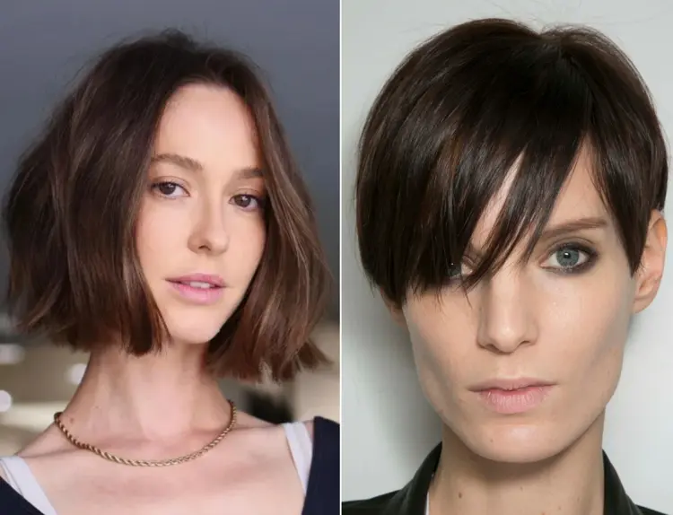 hairstyles for long square face with side bangs or middle parting
