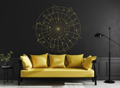 home color palette for your zodiac sign black walls yellow couch