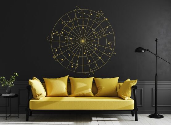 home color palette for your zodiac sign black walls yellow couch