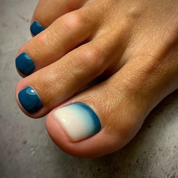 indigo blue milky white reverse ombre french tip toe nails fall pedicure design ideas 2023