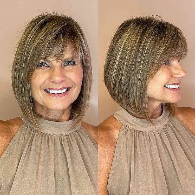 inverted bob bangs highlights trendy modern haircuts women over 50 summer 2023