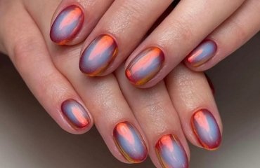 iridescent metallic aura nails short oval september nails 2023