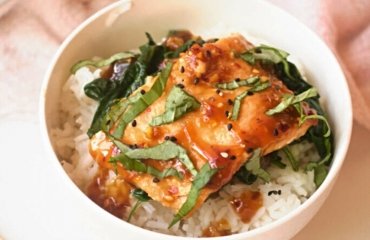 japanese salmon rice bowl spinach easy quick recipe