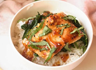 japanese salmon rice bowl spinach easy quick recipe