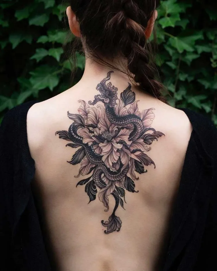 Beautiful Goddess, Black and Grey Full Back Temporary Tattoo Body Art  Transfer No. 65