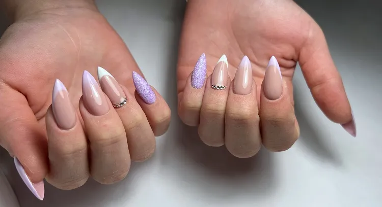 lavender french tip nails stiletto shaped