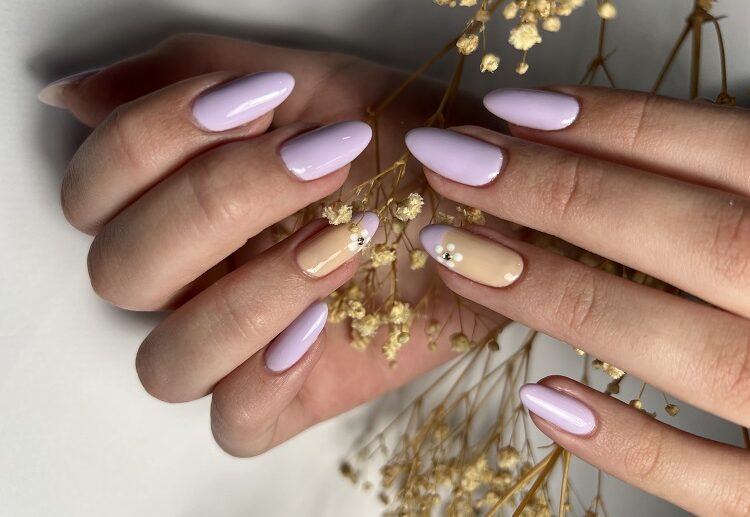 lavender purple nails almond shape pastel manicure long