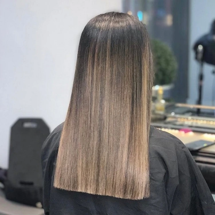 long blunt haircut for thin hair with balayage volumizing hairstyle