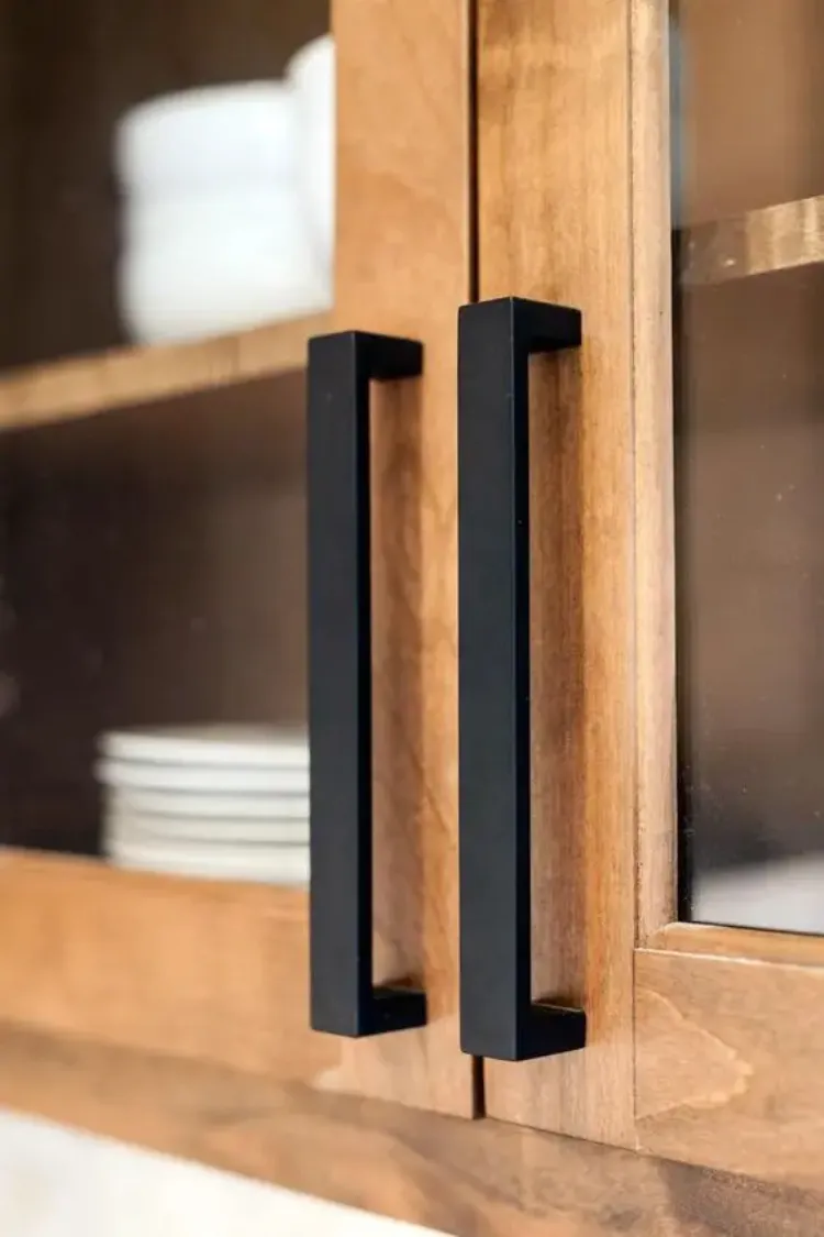 long matte black stainless steel square handles oak kitchen cabinets makeover 2023