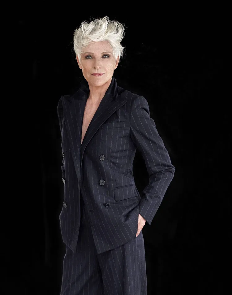 maye musk tailored pin stripe suit casual clothes women over 70