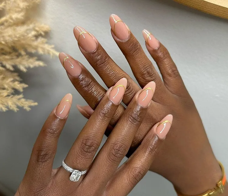 micro gold french tip nails for dark skin