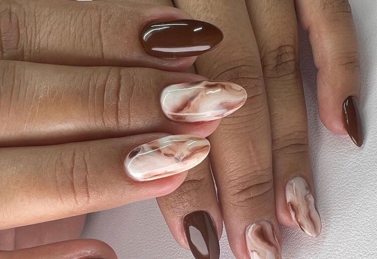 mocha latte nails almond shaped 2023