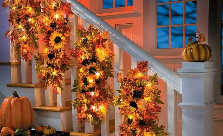 modern fall porch decor incorporate diy ideas like garlands from dry lieaves