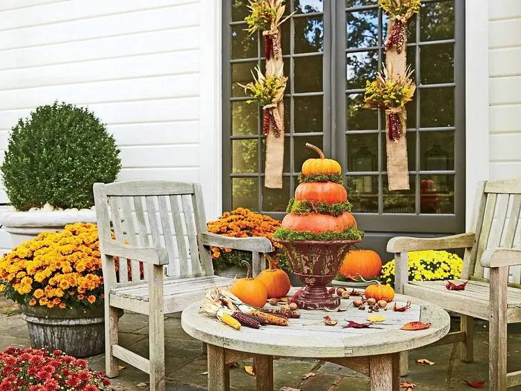 modern front porch fall decor reuse old chairs or tables