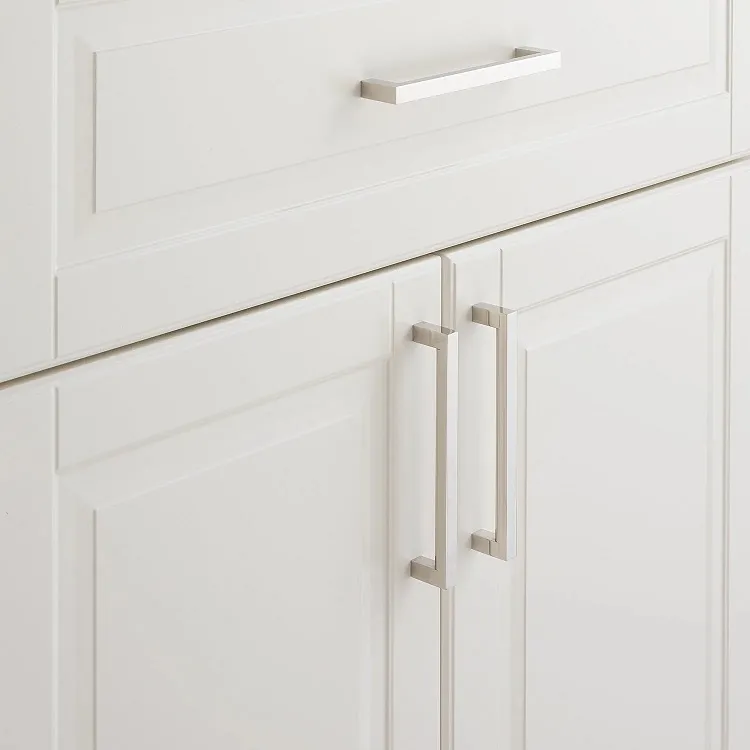 modern polished nickel square cabinet handles all white kitchen design ideas