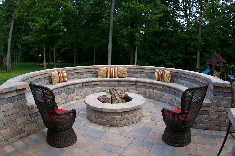 modern stone semi circle patio diy fire pit rattan outdoor furniture