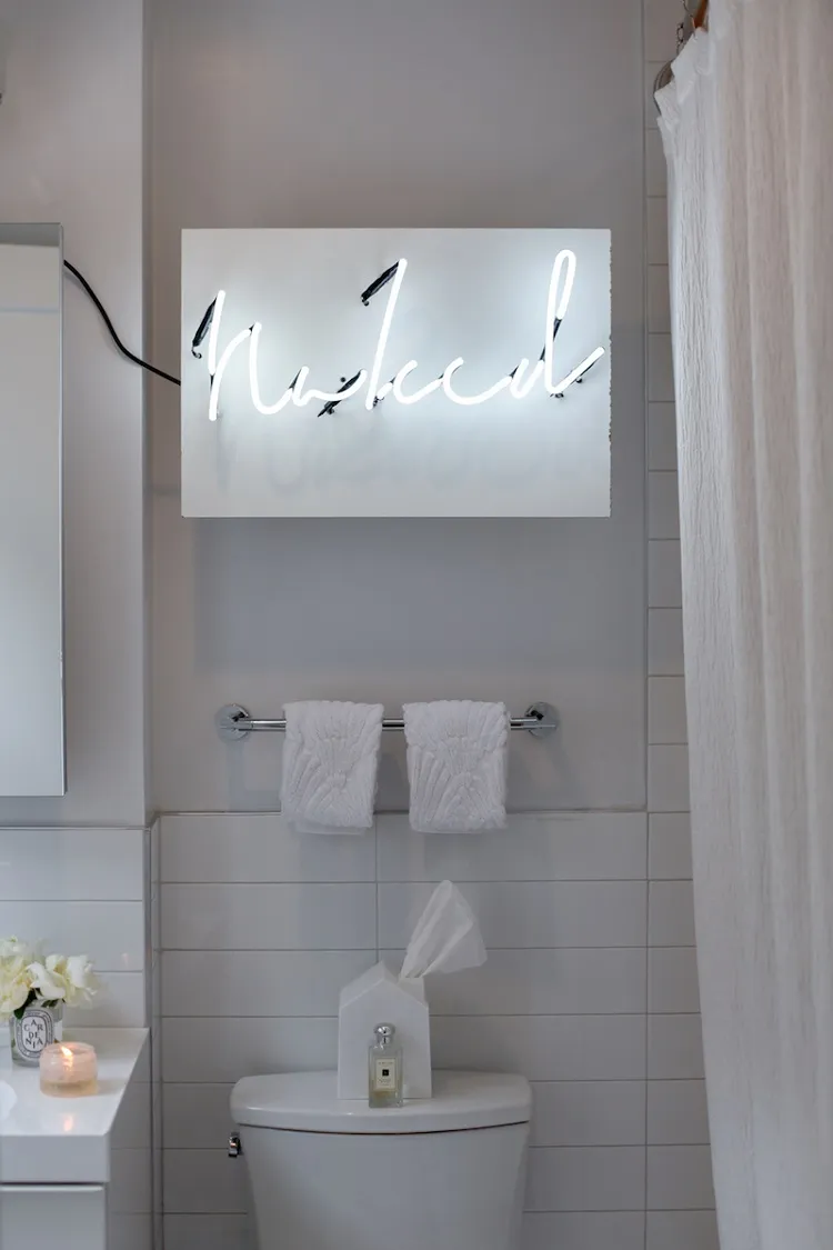 neon sign over toilet fun bathroom decoration trick ideas inspo 2023