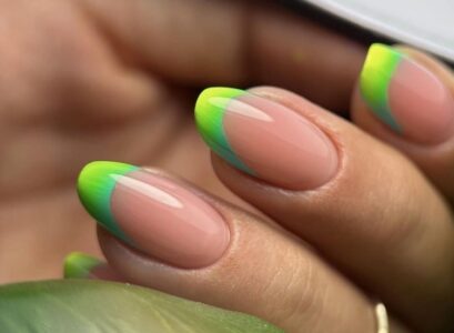ombre french tip nails green russian manicure