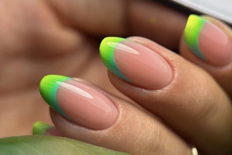 ombre french tip nails green russian manicure