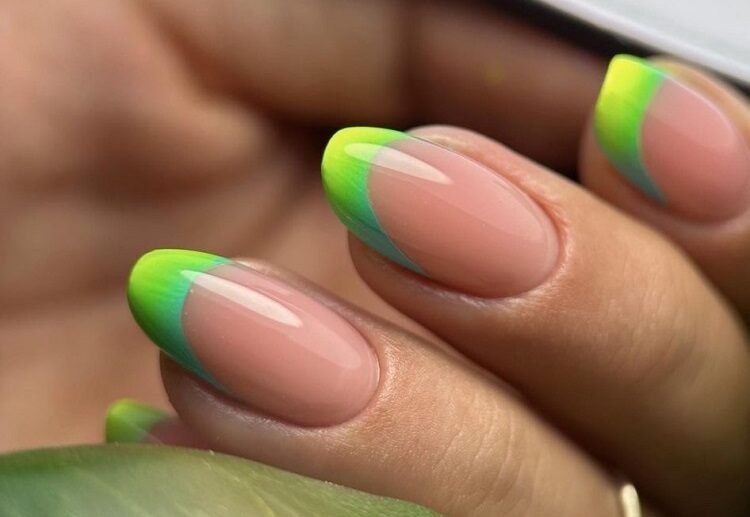 ombre french tip nails green russian manicure