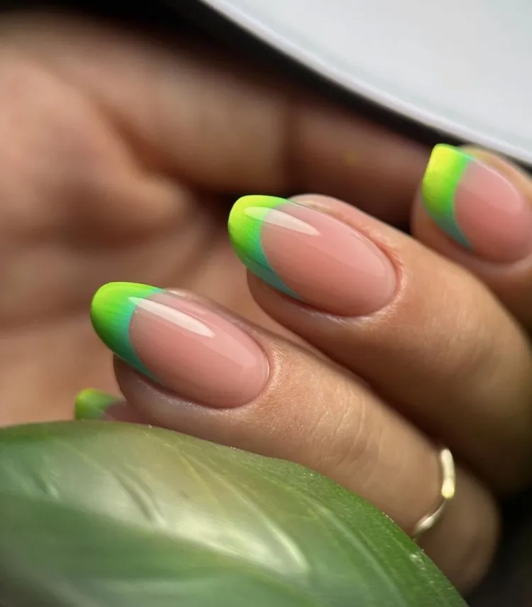 ombre french tip nails green russian manicure