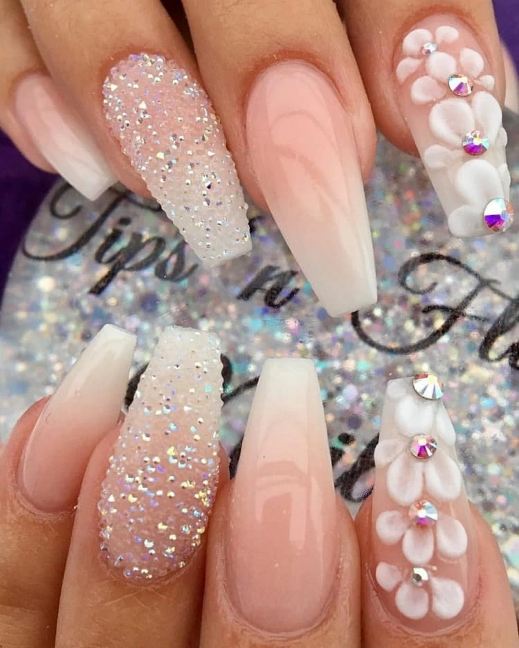 ombre wedding nails with glitter pink and white ombre wedding nails