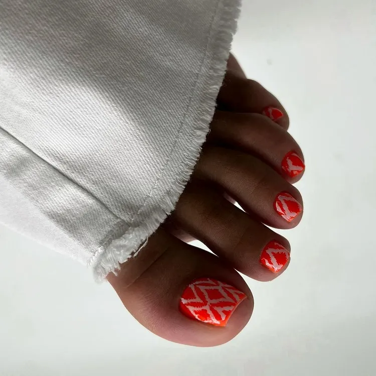 orange boho pattern summer creative toe nail design idea 2023