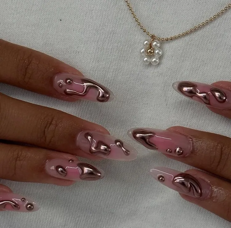 pink chrome 3d nails 2023