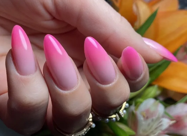 pink ombre nails russian manicure almond shaped