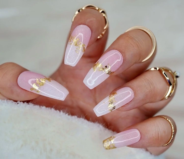 pink ombre wedding nails with gold ombre bridal nails coffin