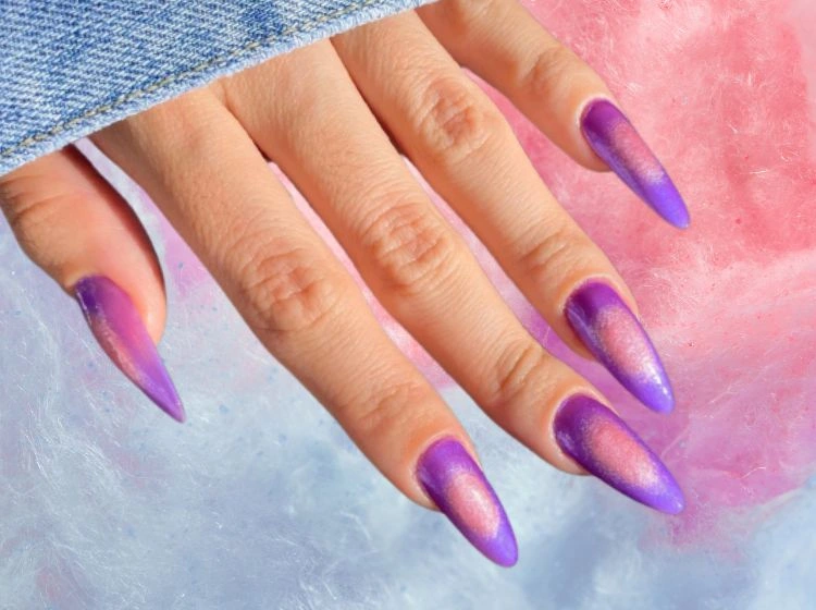 purple and pink aura nails almond shaped 2023