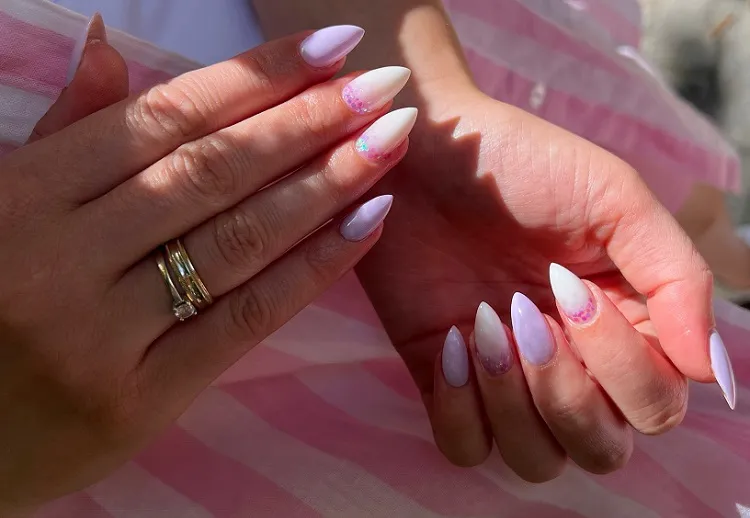 purple pastel almond shaped nails