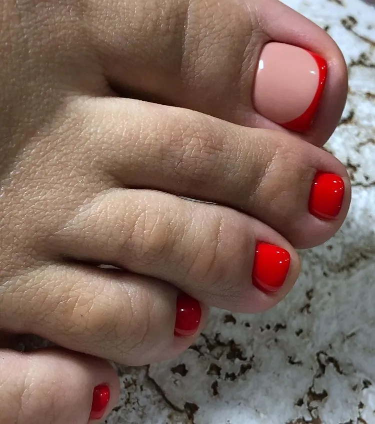 red french tip toe nails fall pedicure design ideas 2023