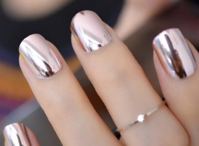 rose gold chrome nails metallic short square metallic manicure