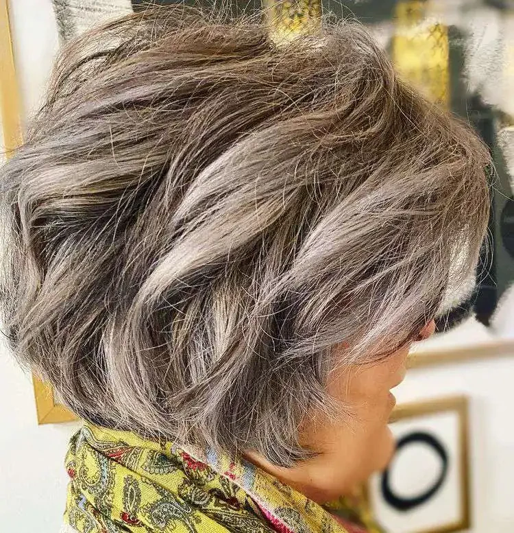 salt and pepper layered bob for women over 50