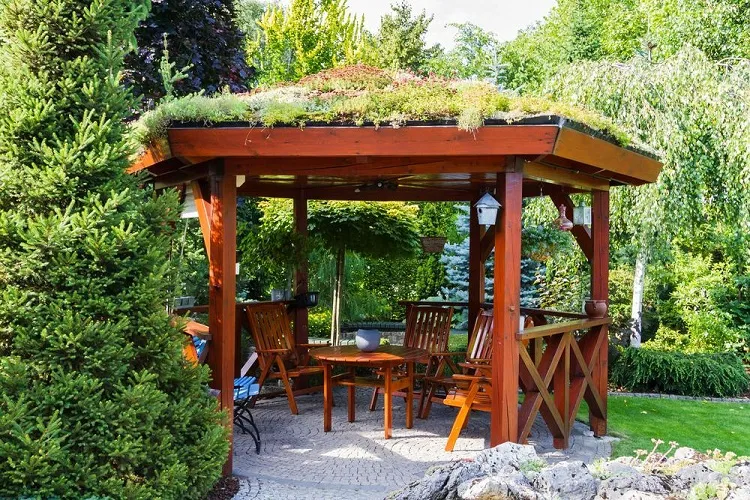 semi circle patio design ideas wooden gazebo dining area